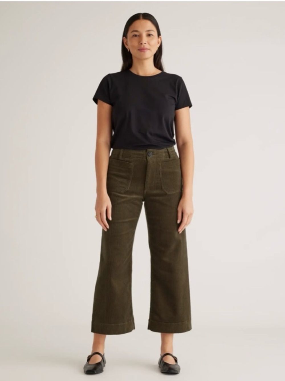 Quince Organic Stretch Corduroy Cropped Wide Leg Pants in Seaweed
Green Size 16